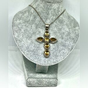 925 Sterling Silver Citrine Cross Pendant